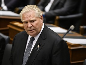 Ontario Premier Doug Ford, shown here in the legislature in September, said it's either strikes or students and "we're with the students." Christopher Katsarov / The Canadian Press