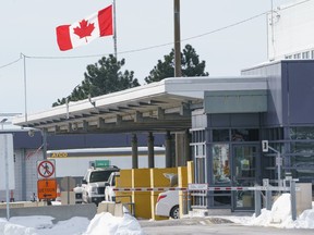 The Canadian border crossing is seen during the COVID-19 pandemic in Lacolle, Que. on Friday, Feb. 12, 2021. A new poll suggests the vast majority of Canadians are worried about how the federal Liberal government's plan to dramatically increase immigration levels over the next few years will affect housing and government services.