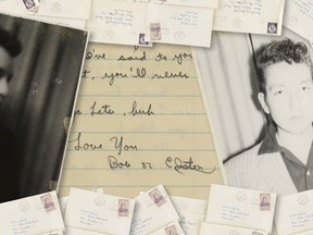 This Sept. 2022 photo shows a personal collection of love letters written by Bob Dylan to his high school sweetheart in the late 1950s.