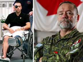 Sgt. Lorne Ford, right on Nov. 8, was injured in Afghanistan in 2002 when an American fighter pilot mistakenly dropped a bomb on a group of Canadian Forces, killing four.