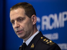 Then RCMP Assistant Commissioner Eric Stubbs, Criminal Operations Officer in charge of core policing for the B.C. RCMP, speaks during a news conference in Surrey, B.C., on Wednesday February 5, 2020.