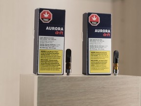 Aurora THC vaping cartridges are photographed at the Ontario Cannabis Store in Toronto on Friday, January 3, 2020.
