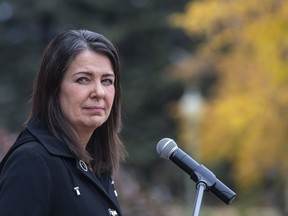 Alberta Premier Danielle Smith speaks at a press conference, in Edmonton, on Monday, Oct. 24, 2022.