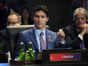 Canadian Prime Minister Justin Trudeau takes part in the first working session of the G20 leaders summit in Nusa Dua, Bali, Indonesia on Tuesday, Nov. 15, 2022.