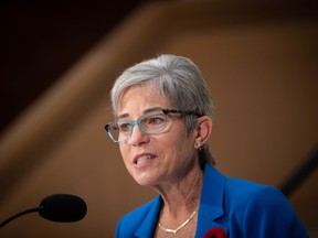 British Columbia Finance Minister Selina Robinson speaks during the official opening of the Canadian Cancer Society Centre for Cancer Prevention and Support, in Vancouver, on Wednesday, November 10, 2021.