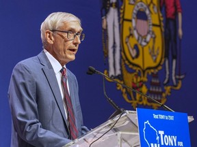 Wisconsin Gov. Tony Evers makes his acceptance speech Wednesday, Nov. 9, 2022, in Madison, Wis., after beating businessman Tim Michels in Tuesday's governorship election.