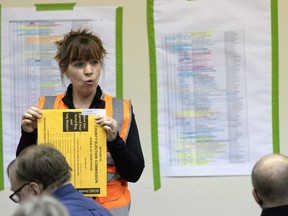 Kimberly Zapata, deputy director of the Milwaukee Election Commission, instructs workers processing ballots, Tuesday, April 5, 2022 at the central counting facility in Milwaukee, Wis. Zapata has been fired after sending falsely obtained military absentee ballots to the home of a Republican state lawmaker who has been an outspoken critic of how the 2020 election was administered, the city's mayor said Thursday, Nov. 3, 2022.