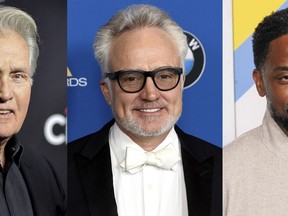 FILE - This combination photo shows the cast of the award-winning White House television drama, "The West Wing", from left, Martin Sheen, Bradley Whitford and Dule Hill. As more Americans struggle with depression and anxiety, the cast of "The West Wing" teamed up with the Biden administration on Thursday, Nov. 17, 2022, to share a simple message: you are not alone. (AP Photo)