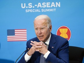 FILE - President Joe Biden participates in the U.S.-ASEAN Special Summit to commemorate 45 years of U.S.-ASEAN relations at the State Department in Washington, May 13, 2022.
