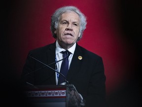 FILE - Secretary General of the Organization of American States, OAS, Luis Almagro addresses the OAS during the opening of the 52nd General Assembly of the OAS in Lima, Peru, Oct. 5, 2022. According to an administrative ruling on Oct. 24, 2022 by the OAS' top review panel, Almagro unfairly maligned the reputation of Brazilian lawyer Paulo Abrao who he abruptly fired as the region's top human rights watchdog.