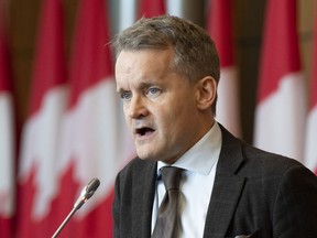 Labour Minister Seamus O'Regan speaks during a news conference, Wednesday, October 19, 2022 in Ottawa.Employees in federally regulated private sector workplaces are now eligible for ten days of paid sick leave.