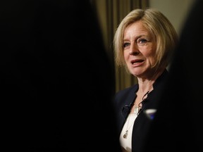 Alberta Premier Rachel Notley speaks to the media after testifying at a Senate Committee hearing on Bill C-48 in Calgary, Alta., Tuesday, April 9, 2019. Alberta's NDP Opposition leader says Premier Danielle Smith comments rejecting the legitimacy of the federal government betray her unspoken plan to lay the groundwork for eventual separation.THE CANADIAN PRESS/Jeff McIntosh