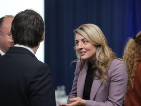 Canada's Foreign Minister Melanie Joly attends the meeting of NATO Ministers of Foreign Affairs in Bucharest, Romania, Wednesday, Nov. 30, 2022.&ampnbsp;Joly is announcing another $1 million for the International Criminal Court.