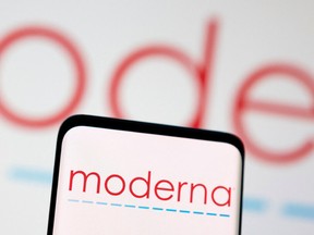 Moderna logo is seen displayed in this illustration taken, May 3, 2022.