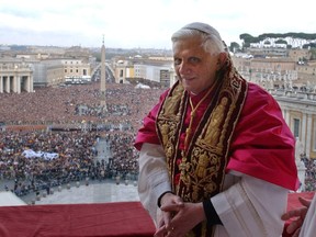 Pope Benedict XVI, Cardinal Joseph Ratzinger of Germany, appears on a balcony of St. Peter's Basilica in the Vatican after being elected by the conclave of cardinals, April 19, 2005.