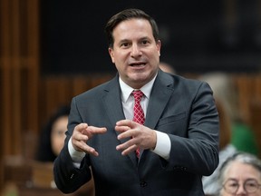 Public Safety Minister Marco Mendicino rises during Question Period, in Ottawa, Thursday, Nov. 24, 2022. THE CANADIAN PRESS/Adrian Wyld