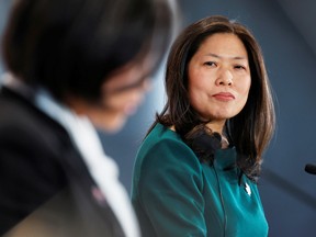 Canada's International Trade Minister Mary Ng, right, at a news conference with U.S. Trade Representative Katherine Tai in Ottawa, May 5, 2022.