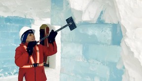 Debbie Olsen working at the ice hotel.
