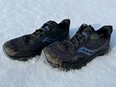 My Saucony Peregrine ICE+ 3 still sporting some mud from a pair of early-season trail runs.