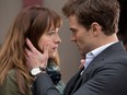 Jamie Dornan and Dakota Johnson as Christian Grey and Anastasia Steele in the film version of E.L. James’s 
(very adult) 50 Shades of Grey books, which began life as fan fiction focused on the young adult Twilight series.