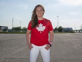 Trampoline gymnast Rosie MacLennan poses for a photo during a homecoming event to celebrate Canadian Olympians who participated in the Tokyo 2020 Olympics, in Toronto, Thursday, Aug. 12, 2021. MacLennan announced her retirement on Friday morning on social media.