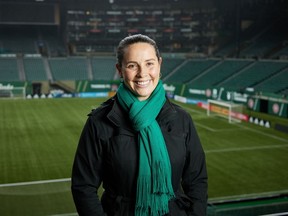 Portland Thorns head coach Rhian Wilkinson poses for a portrait at Providence Park, in Portland, Or., in an undated handout photo. Canadian Rhian Wilkinson has stepped down as head coach of the National Women's Soccer League's Portland Thorns, saying players asked her to resign following an investigation into misconduct. Wilkinson said in a statement Friday that she was cleared of wrongdoing following an investigation into a relationship with one of her players. She said players found out about the investigation before she could tell them and asked her to step down, which she agreed to do. Wilkinson said she formed a friendship with a player that "turned into more complex emotions."