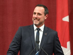 Quebec French Language, Francophonie and responsible for Canadian Relations Minister Jean-Francois Roberge is sworn in during a ceremony at the Quebec Legislature, in Quebec City, on October 20, 2022.