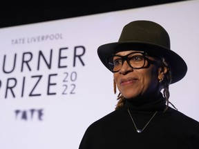 Sculptor Veronica Ryan after being announced the winner of the Turner Prize at St George's Hall in Liverpool, England, Wednesday, Dec. 7, 2022.