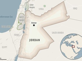 This is a locator map for Jordan with its capital, Amman. (AP Photo)