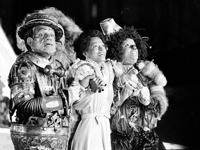 FILE - Diana Ross, center, as Dorothy, Michael Jackson, right, as Scarecrow, and Nipsey Russell as Tinman perform during filming of the musical "The Wiz" in New York on Oct. 4, 1977. A new production of "The Wiz" is heading out on a national tour next year before following the yellow brick road to Broadway. The revival will be directed by Schele Williams. (AP Photo, File)