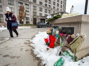 Flowery tributes outside the Vaughan, Ontario home that was the scene of multiple murders. Peter J. Thompson / National Post
