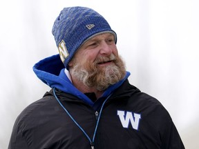 Winnipeg Blue Bombers head coach Mike O'Shea during Grey Cup team practice in Regina, Friday, Nov. 18, 2022. The Blue Bombers have signed head coach O'Shea to a three-year contract extension.
