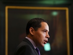 Natan Obed makes an announcement on Parliament Hill in Ottawa on Thursday, Oct. 6, 2022. The president of the national Inuit organization says had Ottawa engaged it earlier on developing legislation to create a national reconciliation council, they wouldn't be where they are today.