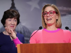 Senator Kyrsten Sinema speaks during a news conference on the passage of the Respect for Marriage Act at the U.S. Capitol in Washington, D.C., U.S., Nov. 29, 2022