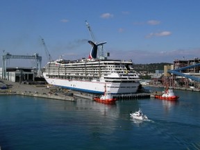 The Carnival Valor comes out of the drydock in Italy in 2004. An American man was travelling with his family on the cruise ship in November when he fell overboard.