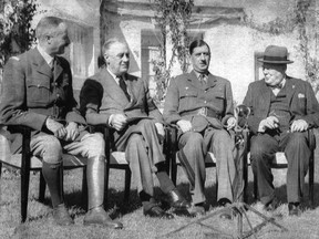 From left, Gen. Henri Giraud, French commander in North Africa, U.S. President Franklin D. Roosevelt, French President Charles de Gaulle and British Prime Minister Winston Churchill in 1943.