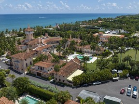 FILE - Former President Donald Trump's Mar-a-Lago club is seen in the aerial view in Palm Beach, Fla., Aug. 31, 2022. A federal appeals court has halted an independent review of documents seized from the estate, removing a hurdle the Justice Department said had delayed its criminal investigation into the retention of top secret government information.
