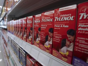 Children's Tylenol sits on a shelf at a pharmacy on Wednesday, Nov. 9, 2022 in Ottawa.