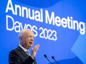 World Economic Forum founder Klaus Schwab delivers a speech on during a session of the World Economic Forum (WEF) annual meeting in Davos on January 17, 2023. (Photo by Fabrice COFFRINI / AFP)