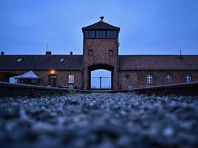 A view of the main entrance and train track at the former Nazi death camp Auschwitz Birkenau on January 26, 2023 in Oswiecim, Poland.