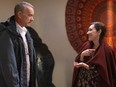 Look close and you can see him almost smiling: Tom Hanks and Mariana Treviño in A Man Called Otto.