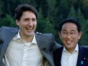 Premier Justin Trudeau en de Japanse premier Fumio Kishida op de G7-top van 2022. 