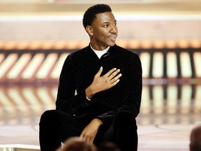 Host Jerrod Carmichael speaks onstage during the 80th Annual Golden Globe Awards at The Beverly Hilton on January 10, 2023 in Beverly Hills, California.