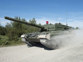 A Canadian Forces Leopard 2A4 tank is seen at CFB Gagetown in a file photo from September 2012.