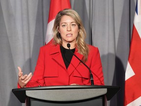 Foreign Affairs Minister Mélanie Joly speaks at a news conference in Toronto, January 18, 2023.