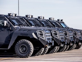FILE: Canadian-made Roshel Senator armoured-personnel vehicles, part of Canada’s military aid to the country.