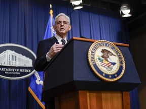 Attorney General Merrick Garland speaks during a news conference at the Department of Justice in Washington, Friday, Jan. 27, 2023, to discuss recent law enforcement action in transnational security threats case.