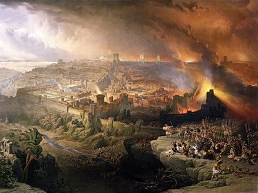 An 1850 painting of the destruction of Jerusalem by the Romans.