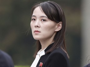 FILE - Kim Yo Jong, sister of North Korea's leader Kim Jong Un, attends a wreath-laying ceremony at Ho Chi Minh Mausoleum in Hanoi, Vietnam, on March 2, 2019. North Korea condemned on Friday, Jan. 27, 2023 the decision by the United States to supply Ukraine with advanced battle tanks to help fight off Russia's invasion, saying Washington is escalating a sinister "proxy war" aimed at destroying Moscow. The comments by the influential sister of North Korean leader Kim Jong Un underscored the country's deepening alignment with Russia over the war in Ukraine.
