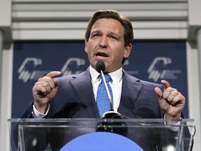 FILE - Florida Gov. Ron DeSantis speaks at an annual leadership meeting of the Republican Jewish Coalition on Nov. 19, 2022, in Las Vegas. A Florida prosecutor suspended by DeSantis will remain out of office after a federal judge on Friday, Jan. 20, 2023, ruled that he does not have the power to reinstate the prosecutor despite the removal violating the First Amendment and Florida Constitution.